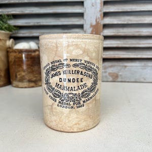 1x Large 2lb James Keiller Dundee Marmalade jar - English advertising pot - English ironstone marmalade crock - marmalade pot