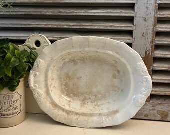 Plato belga antiguo grande de piedra de hierro para servir - J.B. Cappellemans Aîné, Bruselas (c.1850-1870)