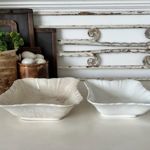 Set of 2 French square antique ironstone serving dishes - stained ironstone dish