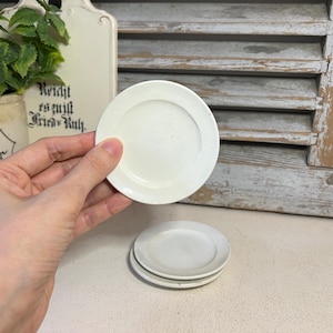 Set of 3 small antique ironstone children’s plates - ironstone butter pats - ironstone butter dish