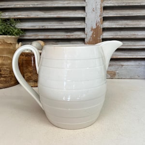 Antique white ironstone banded pitcher Petrus Regout - ironstone banded jug - ironstone pitcher - ironstone cream jug