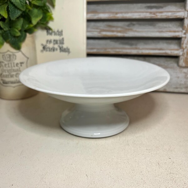 Antique French white ironstone compote - fruit bowl - ironstone compotier- cake stand - bonbon dish - footed dish