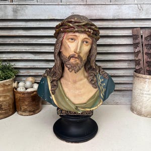 Large antique plaste bust Jesus Christ - antique religious bust