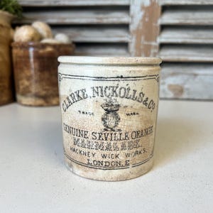 Antique 1lb ironstone Clarke, Nickolls & Co marmalade pot - English advertising pot - English ironstone marmalade crock