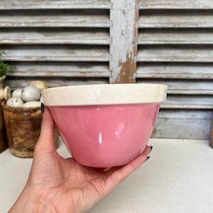 Vintage stained ironstone pink pudding bowl - ceramic mixing bowl - ironstone pudding basin - ironstone pudding bowl