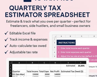 2025-2026 Quarterly Tax Estimator | Self-Employed Excel Tracker (Excel Download)