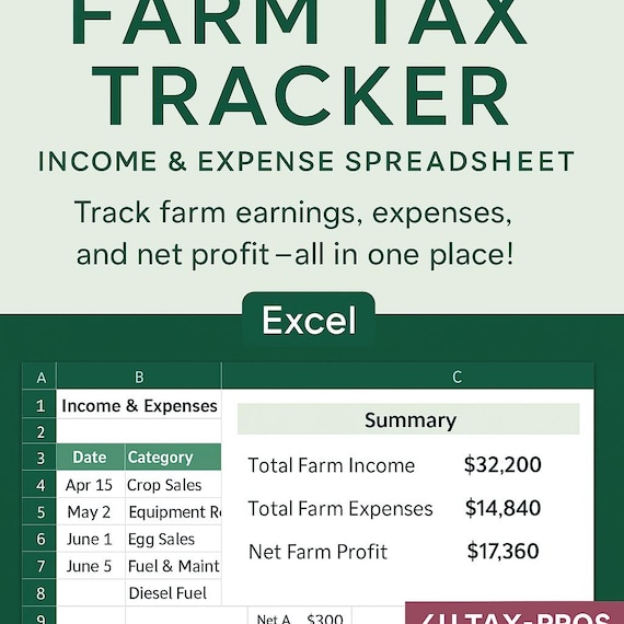 Farm Tax Tracker Spreadsheet 2025-2026 | Income & Expense Log (Excel Download)