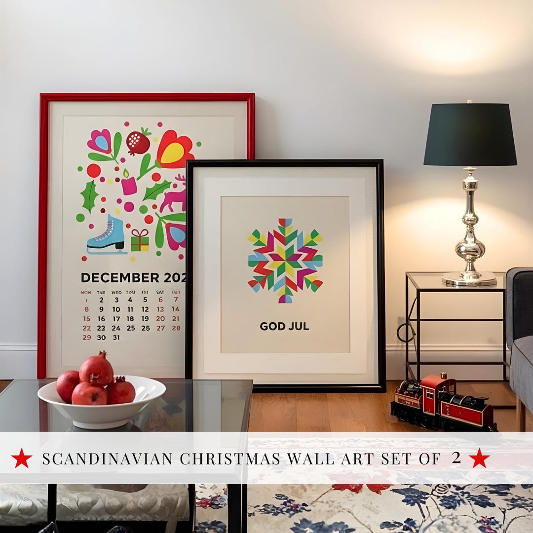 Scandinavian Christmas Wall Art Set of 2 | God Jul Print & December ...