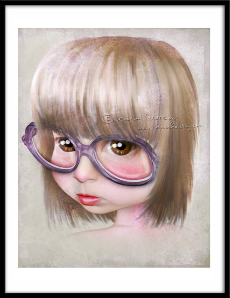 Fine Art Print Imperfect Portrait of the Artist as a Child 8.5x11 / 11x17 Print of Little Girl With Glasses Nerdy Girl Big Eye Art image 3