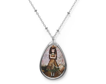 Jenny - Oval Necklace - Pendant - Art by Jessica von Braun - Silver chain - Alice in Wonderland Art