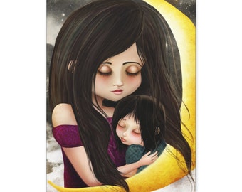 Goodnight Baby - Fantasy Gallery Wrap Canvas print - Fine Art print by Jessica von Braun - Pop Lowbrow Art - Canvas  - Mom and Baby Art