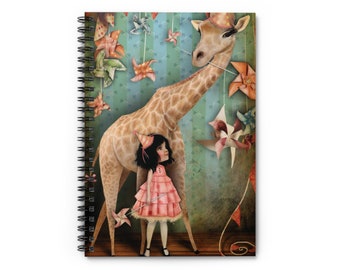 Forever Friends Journal - Art by Jessica von Braun - Spiral Notebook - Ruled Line - Little Circus Girl with Pet Giraffe