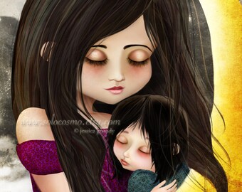 Fine Art Print "Goodnight Baby" 8x10, 11x14, Mother and Daughter Embracing Fantasy Fairy Tale Portrait - Moon Mom Baby
