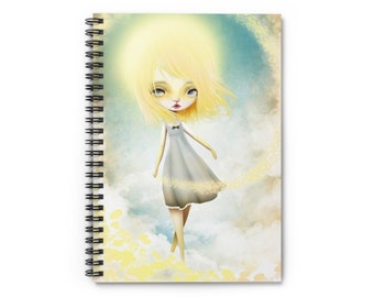 Golden Days Journal - Art by Jessica von Braun - Spiral Notebook - Ruled Line - Big Eye Art - Sunshine girl with Blue Eyes and Golden Hair
