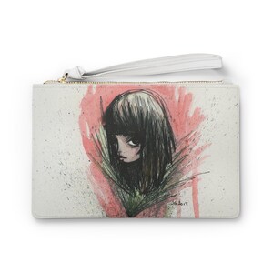 Flower Clutch - Art bag by Jessica von Braun - Vegan bag - Money Bag - Change Purse - Watercolor Art Portrait Art