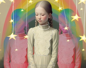 5x7 Art Print 'Modesty' - Rainbow Girl -  Artwork by Jessica von Braun - Emotions Series - Small Art Print - Colorful