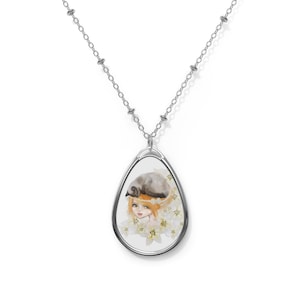 Mr Minkerton and I  - Oval Necklace - Pendant - Art by Jessica von Braun - Silver chain - Siamese Cat Art