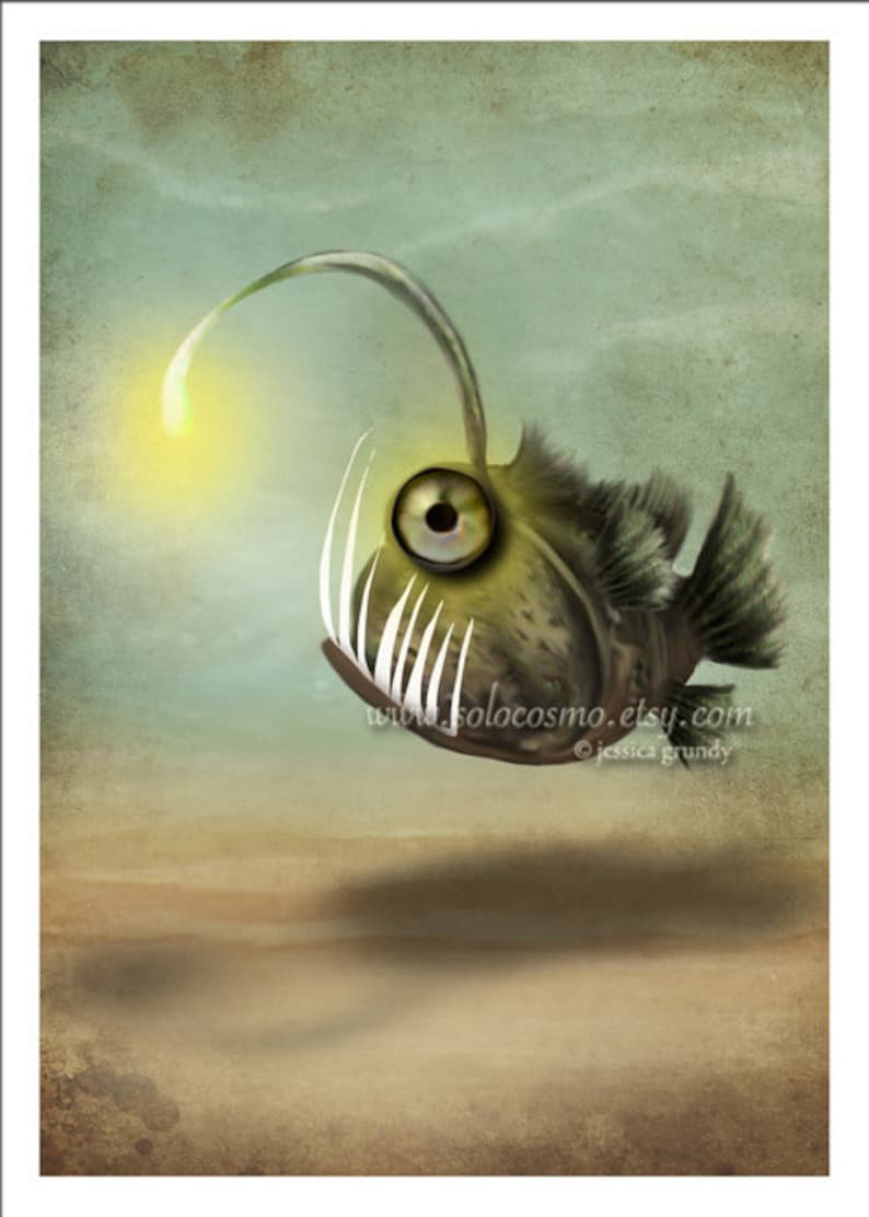 Angler Fish Art 5x7 Print Mr. Fishy on His Own Etsy