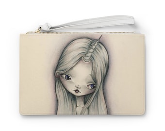 The Last Unicorn Clutch - Art bag by Jessica von Braun - Vegan bag - Money Bag - Change Purse - The Lady Amalthea