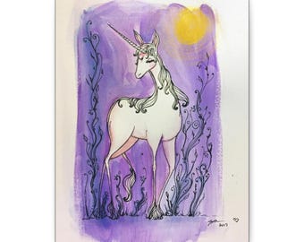 The Last Unicorn Canvas Print - Gallery Wrap Canvas - Lowbrow Fine Art print by Jessica von Braun - Watercolor Fairy Tale Fantasy Art Print