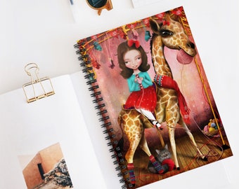 Little Debbie Journal - Art by Jessica von Braun - Spiral Notebook - Ruled Line - Little Girl - Big Eye Girl - Circus Girl with Giraffe