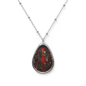 Department of Truth   - Oval Necklace - Pendant - Art by Jessica von Braun - Silver chain -  Reptoid Alien Baby