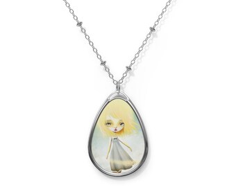Golden Days Necklace - Pendant - Art by Jessica von Braun - Silver chain -  Little Cloud and Sunshine Girl - Big Eye Girl Art