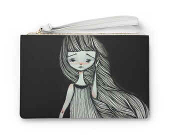 Isolde Clutch - Art bag by Jessica von Braun - Vegan bag - Money Bag - Change Purse - Black and White Drawing