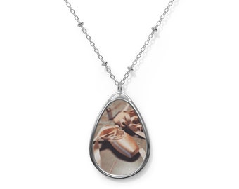 En Pointe - Oval Necklace - Pendant - Art by Jessica von Braun - Silver chain - Ballet Shoes - On Pointe - Dance shoes - Dancer art