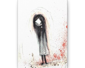 Cady Canvas Print - Gallery Wrap Canvas print - Lowbrow Fine Art print by Jessica von Braun - Watercolor Creepy Cute Ghost Girl