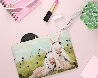 Identical Clutch- Art bag by Jessica von Braun - Vegan bag - Money Bag - Change Purse - Little Twin Bunny Sisters