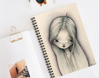 The Last Unicorn Journal - Art by Jessica von Braun - Spiral Notebook - Ruled Line - Little Girl - Watercolor Art - Lady Amalthea