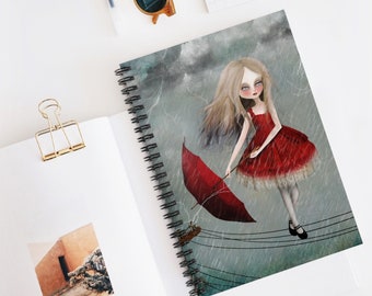 Livewire Journal - Art by Jessica von Braun - Spiral Notebook - Ruled Line - Fairy Tale Fantasy Artwork - Tightrope Walker Girl