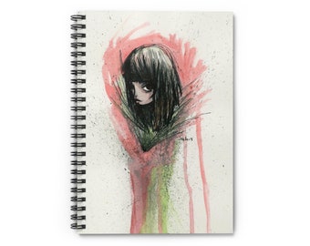 Flower Watercolor Journal - Art by Jessica von Braun - Spiral Notebook - Ruled Line - Pink and Green Big Eye Art