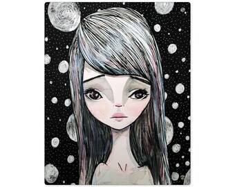 Time Wall Art Panel - Ready to Hang Acrylic Print by Jessica von Braun - Solocosmo Art - Mixed Media - Pop Art - Lowbrow - Big Eye Girl Art