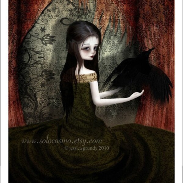 5x7 Premium Art Print "Lenore" Small Size Giclee Print - Lowbrow Art Edgar Allen Poe The Raven Dark Story