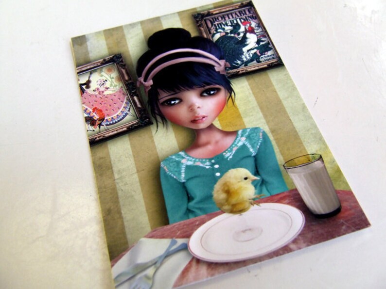 2.5x3.5 Girl and Baby Chick /'Chicken/' Artists Trading Card Mini Print ACEO ATC