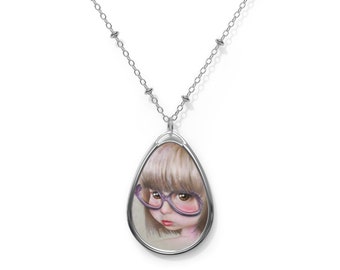 Imperfect Girl  - Oval Necklace - Pendant - Art by Jessica von Braun - Silver chain - Portrait of the artist as a Child