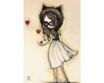 Miette - Poster - Matte Vertical Posters - Multi Sized - Fine Art Print - Jessica von Braun - Racoon Girl