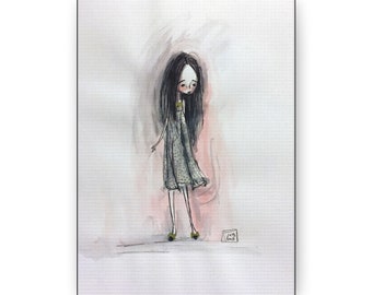 Cynthia Canvas Print - Gallery Wrap Canvas print - Lowbrow Fine Art print by Jessica von Braun - Watercolor Darkling Girl Art in Pink