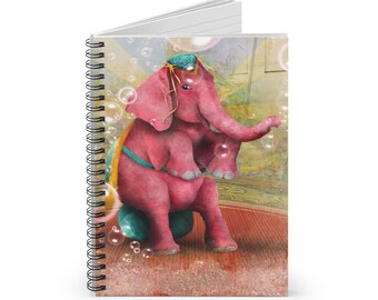 Beatriz the Pink Elephant Journal - Art by Jessica von Braun - Spiral Notebook - Ruled Line