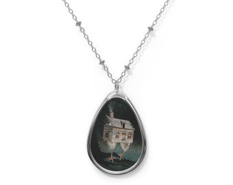 Baba Yaga House - Oval Necklace - Pendant - Art by Jessica von Braun - Silver chain