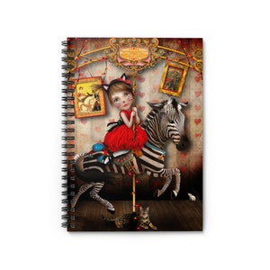 Carousel Dreams Journal - Art by Jessica von Braun - Spiral Notebook - Ruled Line - Little Girl on Zebra Carousel Horse