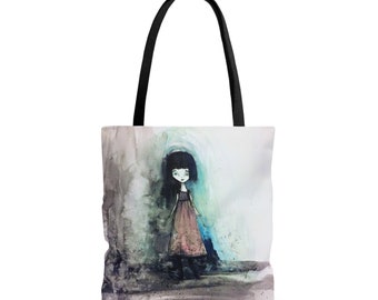 Kitty Purse - Tote Bag - By Jessica von Braun - Three Sizes - Little Girl - Creepy Cute Watercolor Art Bag