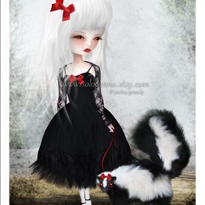 Art Print Take Warning Girl with Pet Skunk 5x7 Small Sized Premium Hahnemuhle Fine Art Giclee Print image 2