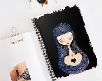 Lilian Journal - Art by Jessica von Braun - Spiral Notebook - Ruled Line - Little Girl - Watercolor Art - Blue Haired Girl with a Dark Heart