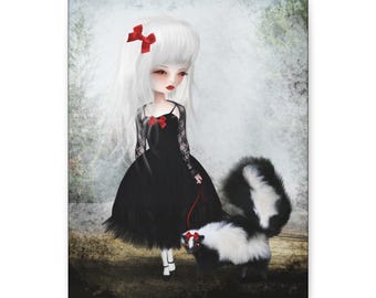 Take Warning Canvas Print - Gallery Wrap Canvas print - Lowbrow Fine Art print by Jessica von Braun - Girl and Skunk - Creepy Cute