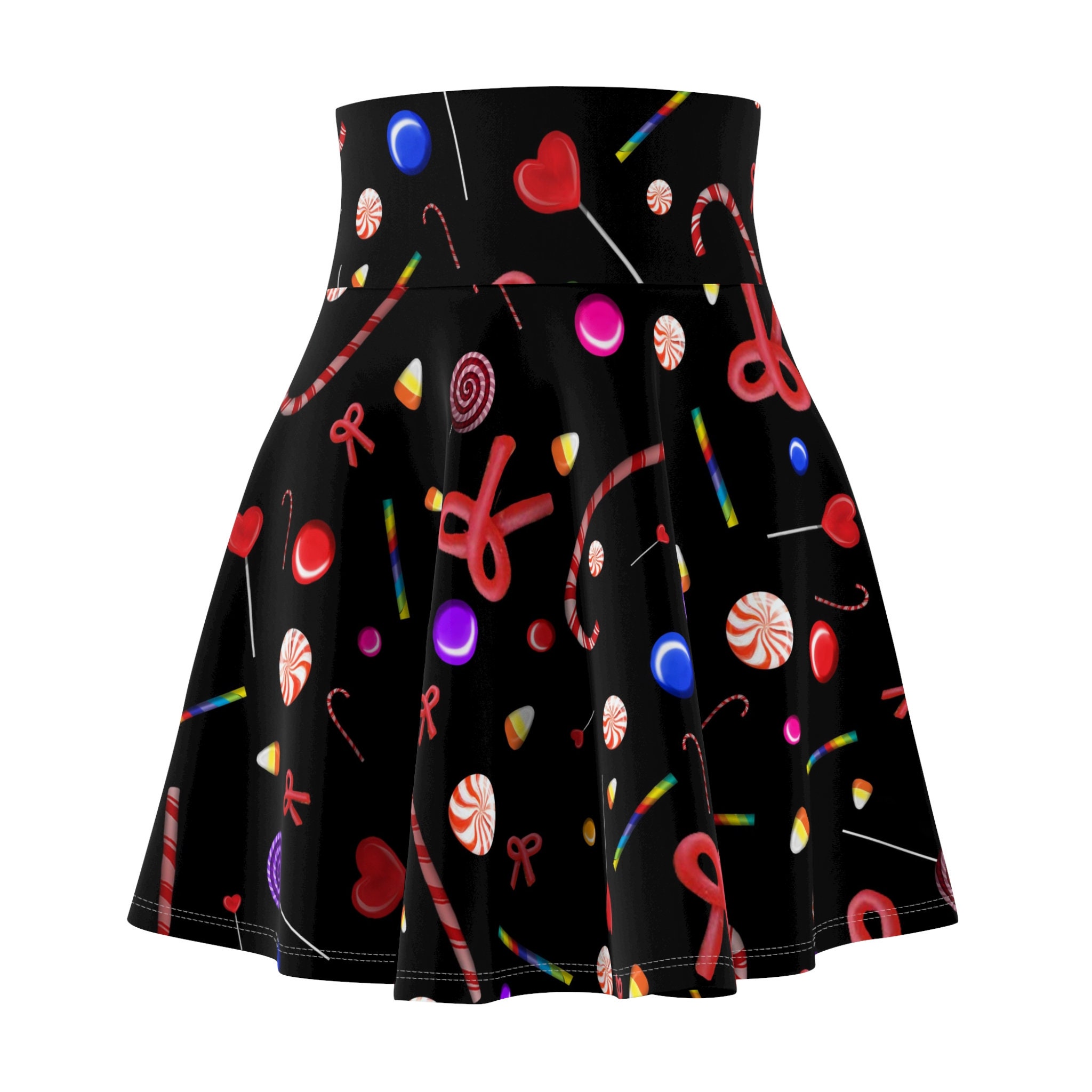 Candyland Women's Skater Skirt - Artwork by Jessica von Braun - Original artwork on Skirt - Multiple sizes - Candy - Holiday - Christmas