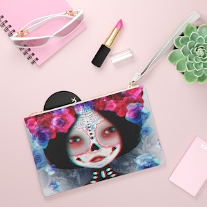 Dia de los Muertos Clutch - Art bag by Jessica von Braun - Vegan bag - Money Bag - Change Purse - Day of the Dead 3-D print