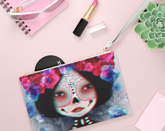Dia de los Muertos Clutch - Art bag by Jessica von Braun - Vegan bag - Money Bag - Change Purse - Day of the Dead 3-D print
